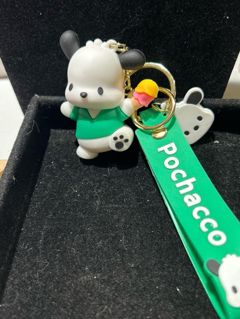Pochacho holding ice cream Keychain Charm with Flower